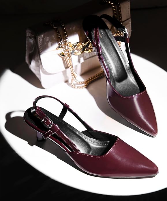 ap looks women’s kitten heel slingback heel | pointed toe patent dress shoes with adjustable strap