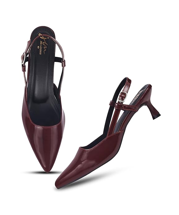 ap looks women’s kitten heel slingback heel | pointed toe patent dress shoes with adjustable strap